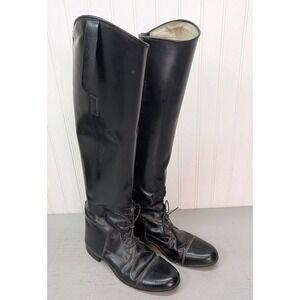 Vtg The Elite Black Leather Tall Equestrian‎ Western Horse Riding Boots USA Sz 8